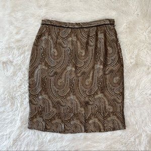 The Limited Y2K brown paisley satin brocade pencil skirt box pleat ruffle hem